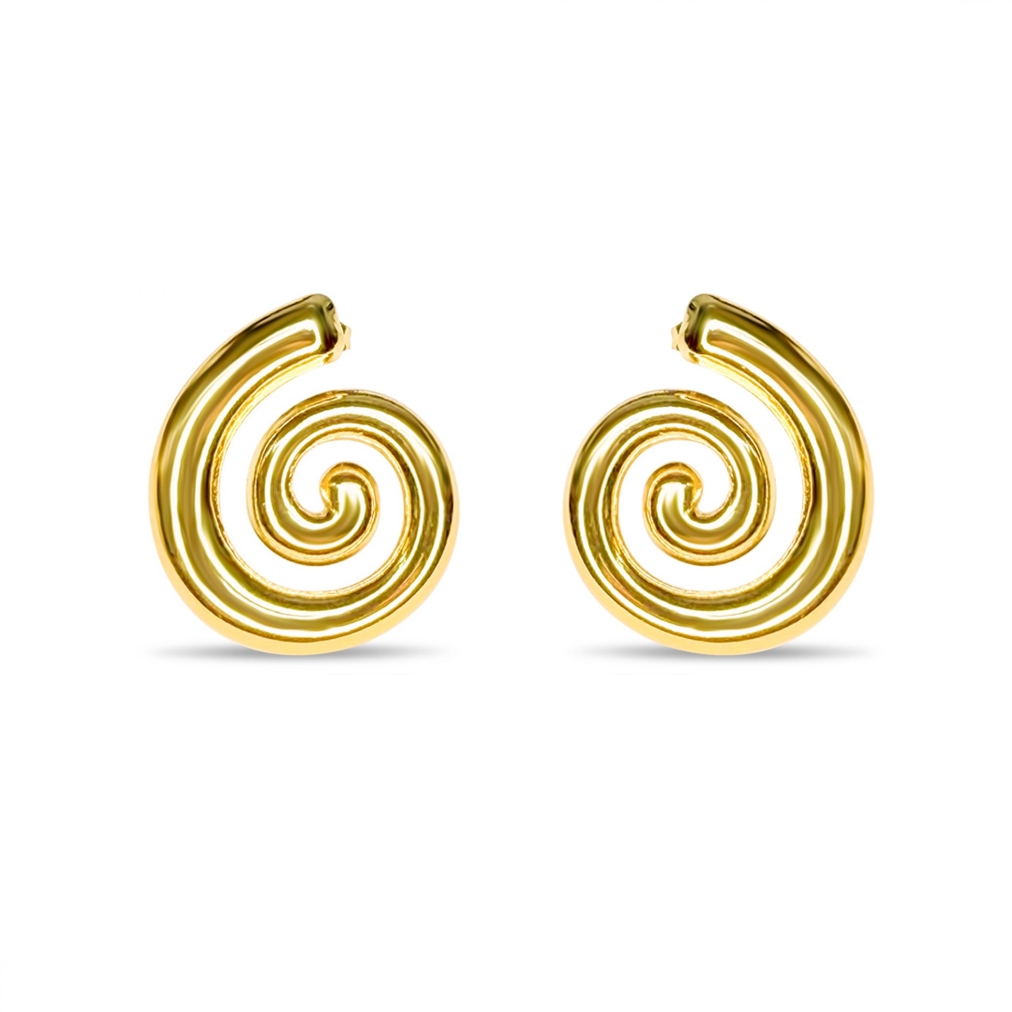 Gold plated steel stud spiral earrings