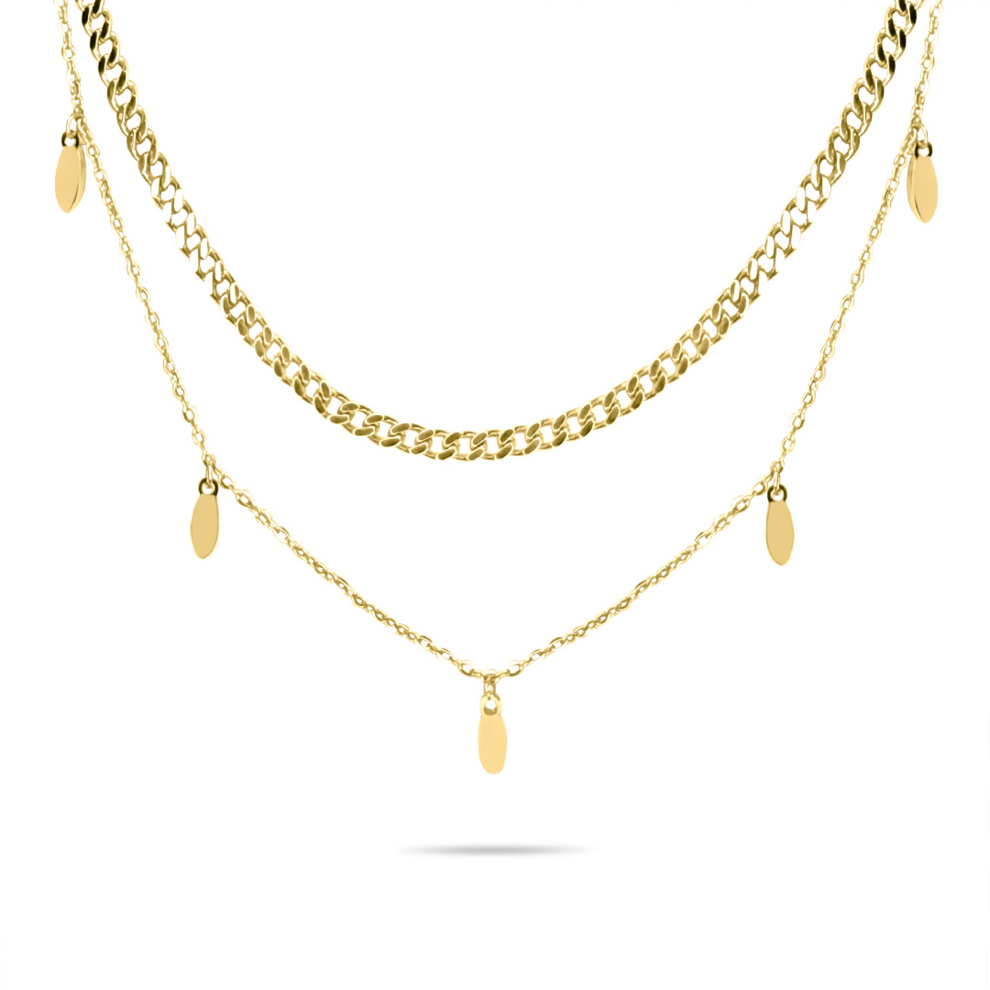 Διπλό κολιέ επίχρυσο ατσάλι με κρεμαστά στοιχεία