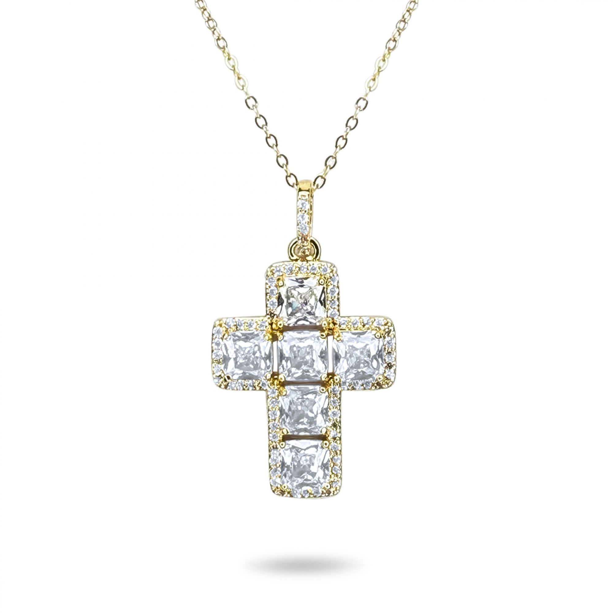 Gold plated steel cross necklace