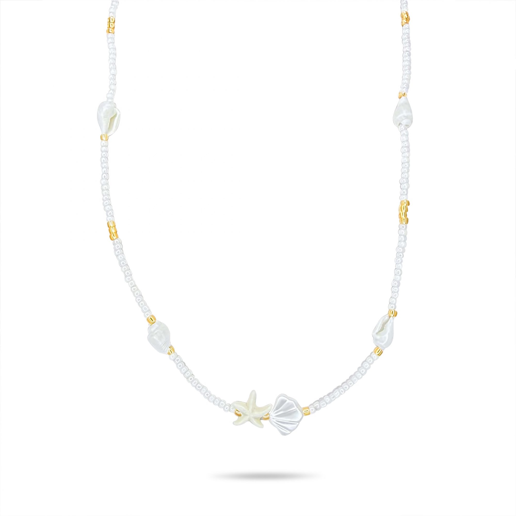 Stainless Steel Beaded Necklace with Shells & Starfish