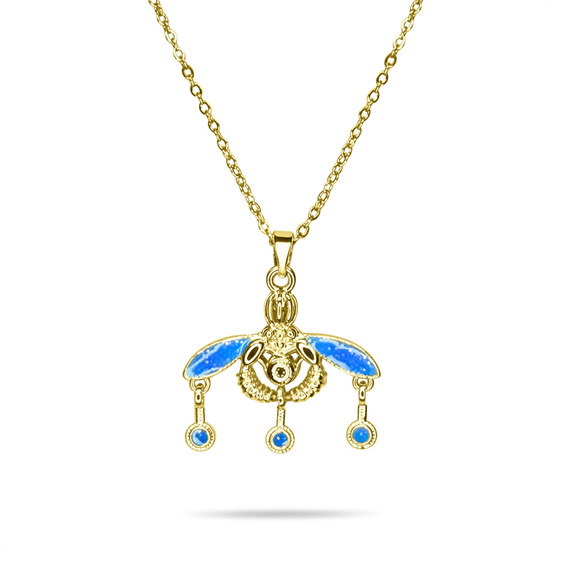 Gold-Tone Stainless Steel Minoan Bee Necklace with Blue Opal
