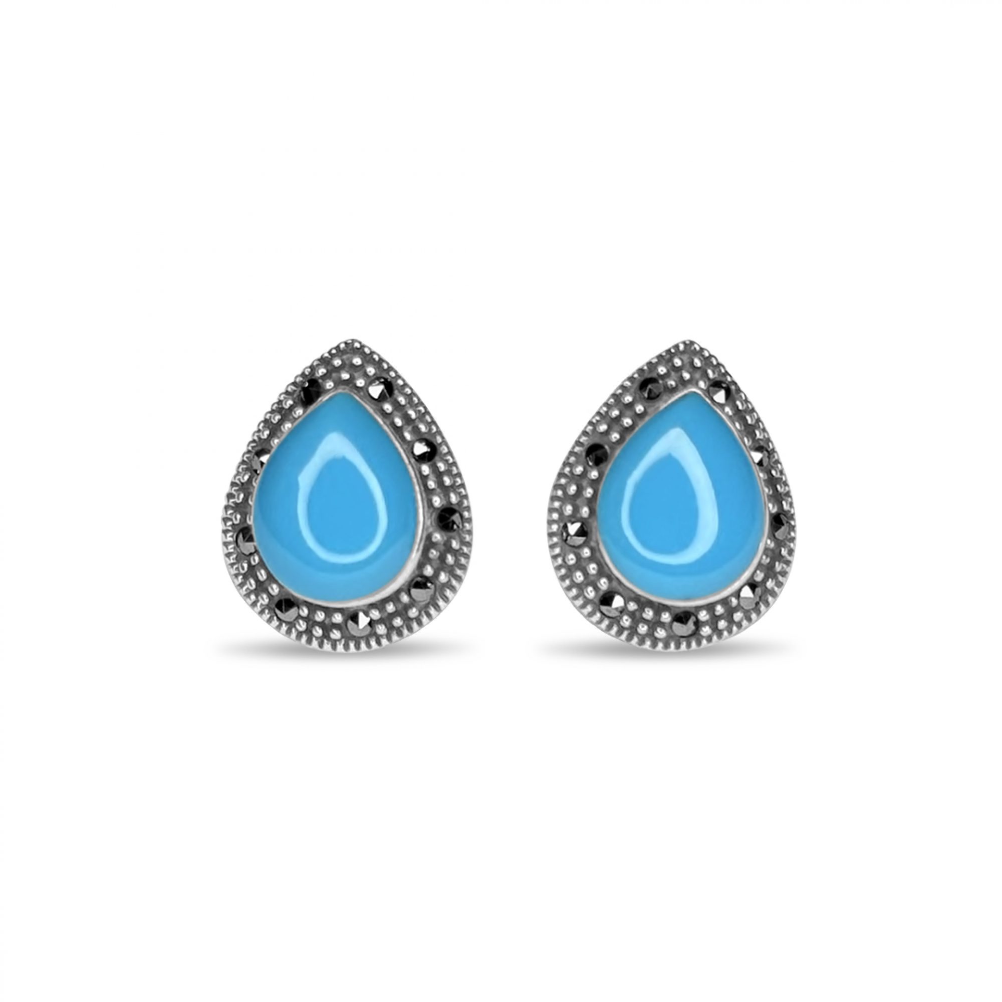 Stud marcasite earrings with turquoise stones