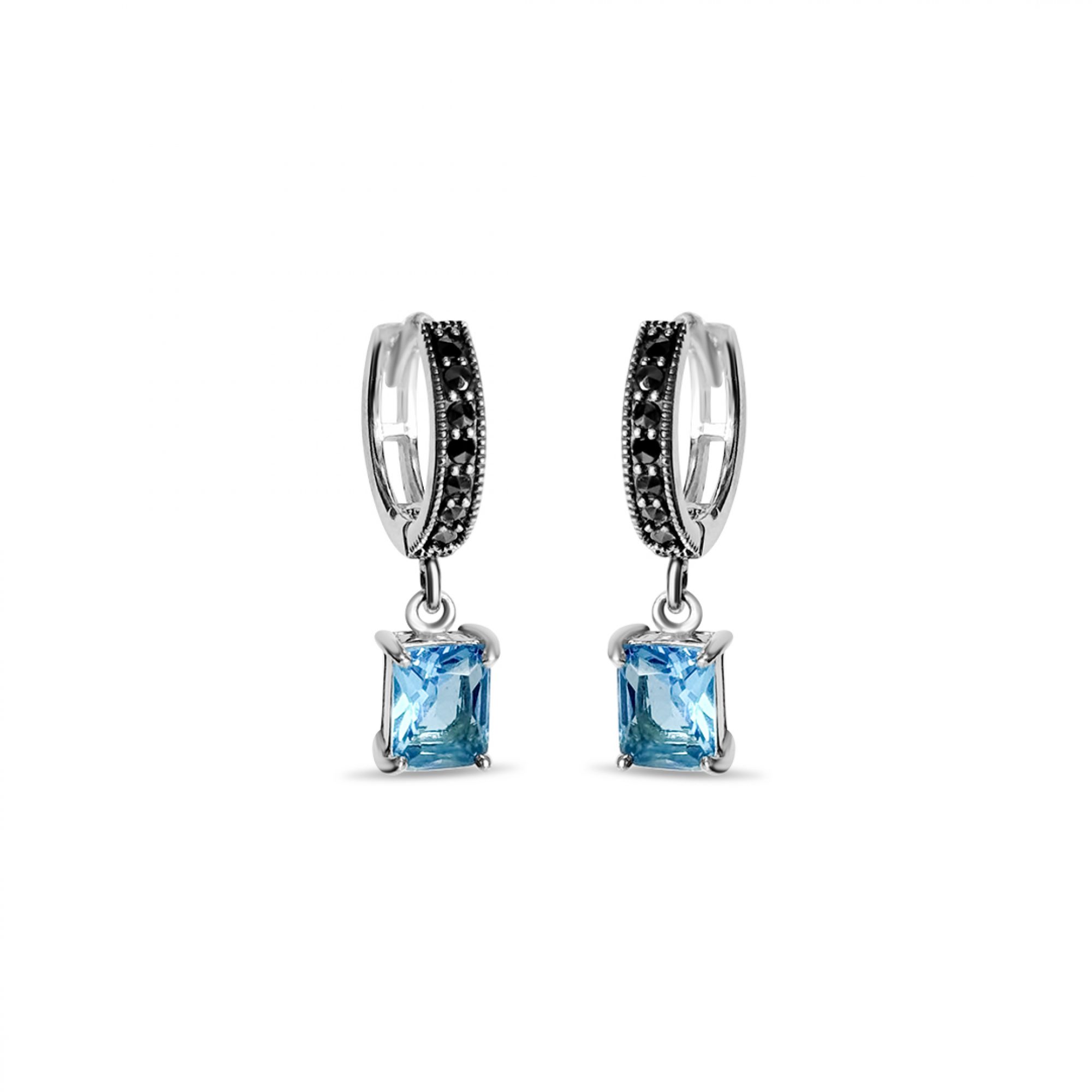 Dangle marcasite earrings with aquamarine stones