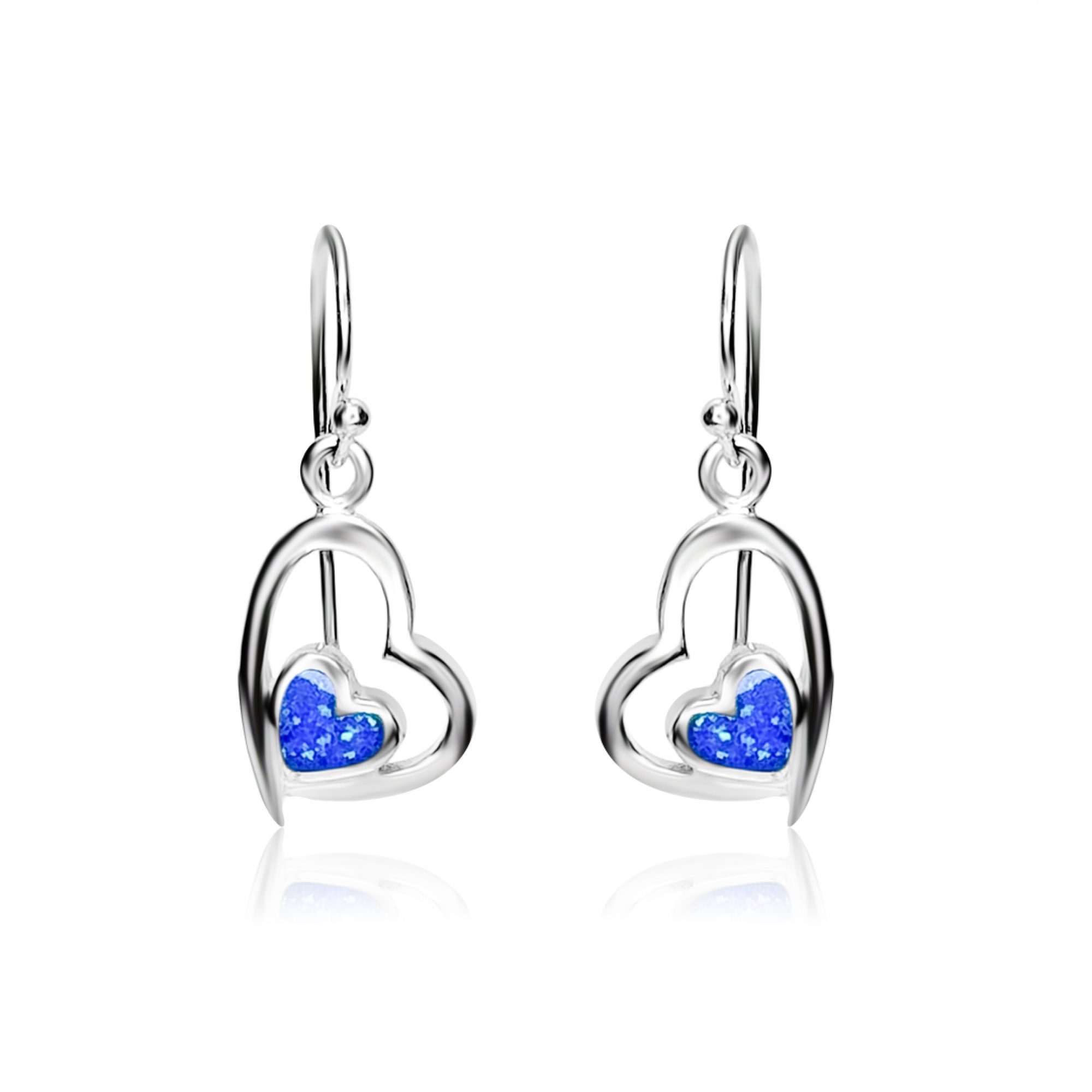 Dangle heart opal earrings