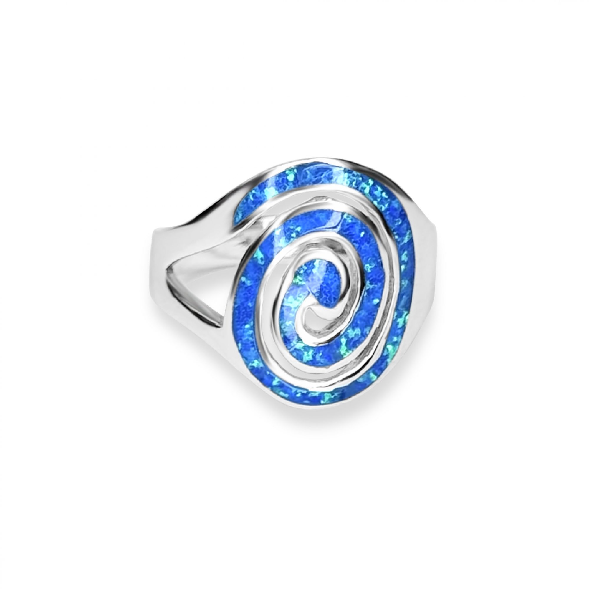 Silver spiral ring with opal stones