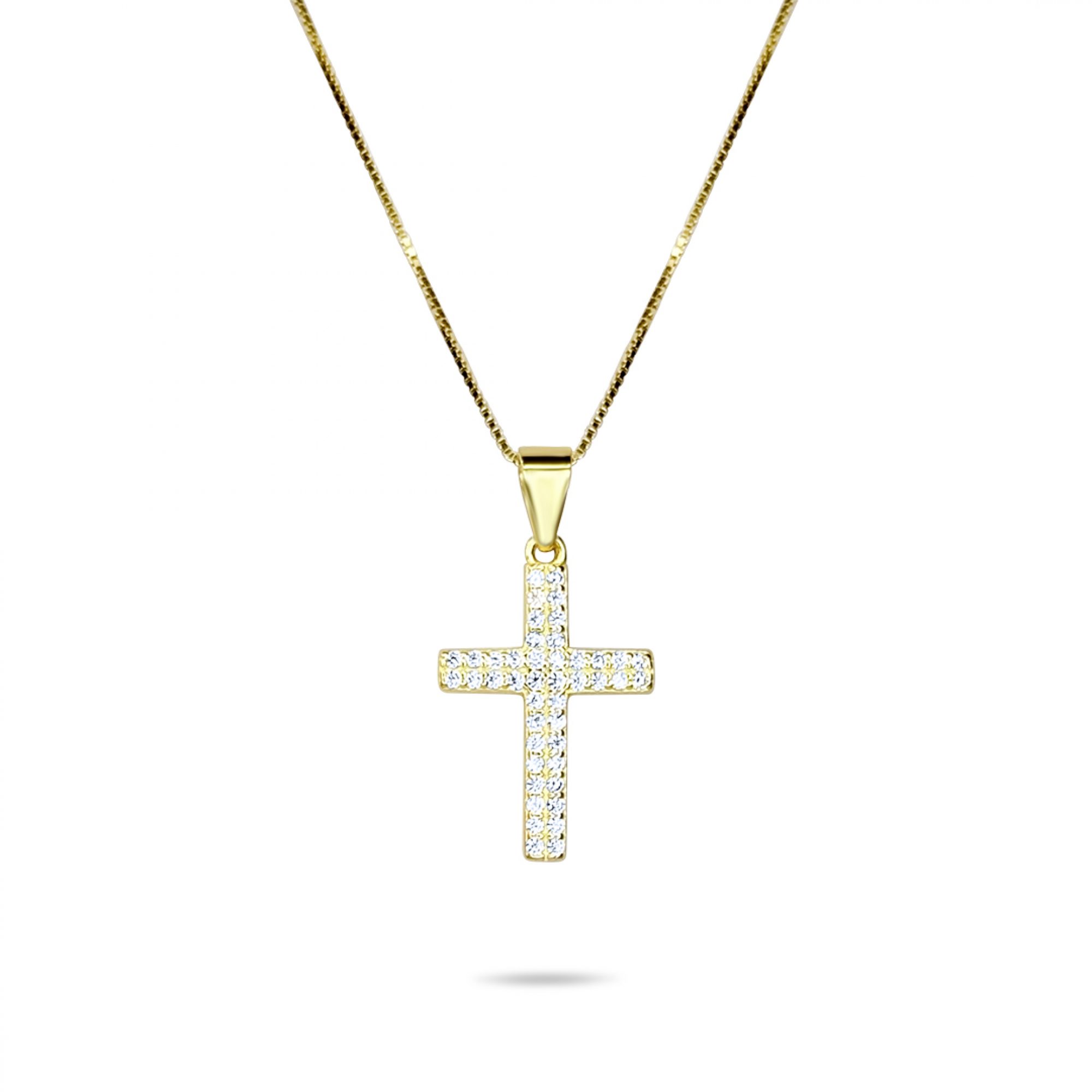 Gold plated cross necklace with zircon stones