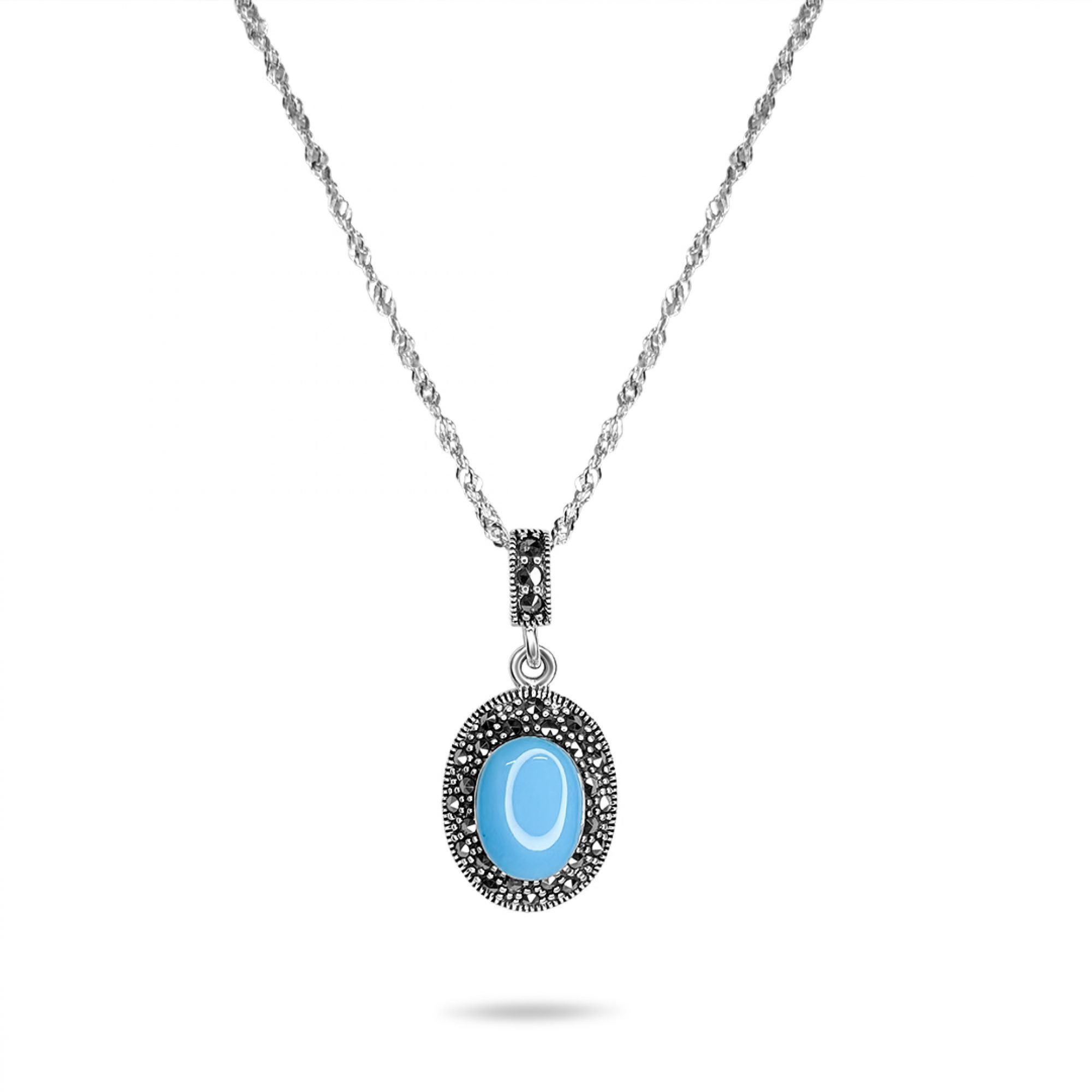 Silver necklace with turquoise stone and marcasites