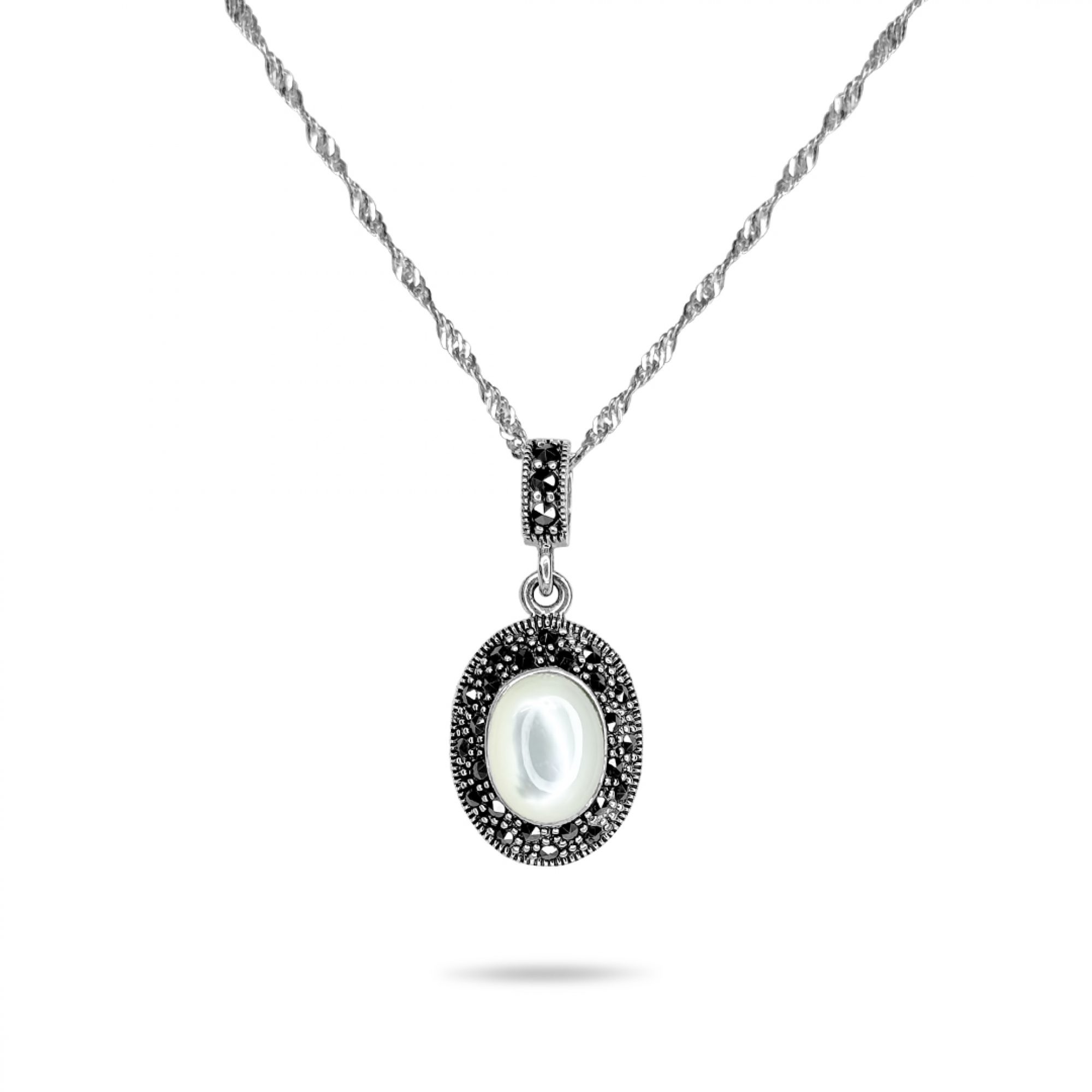 Silver necklace with mother of pearl and marcasites