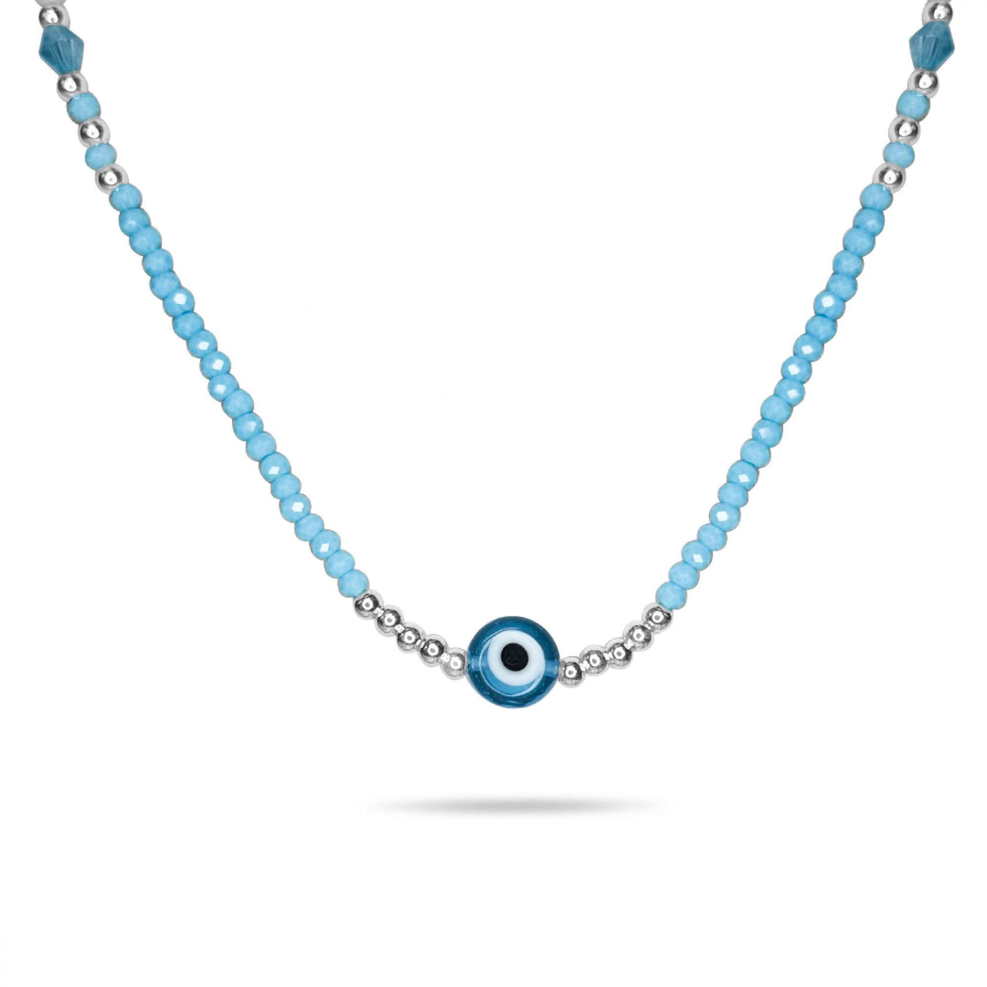 Silver eye necklace with turquoise beads