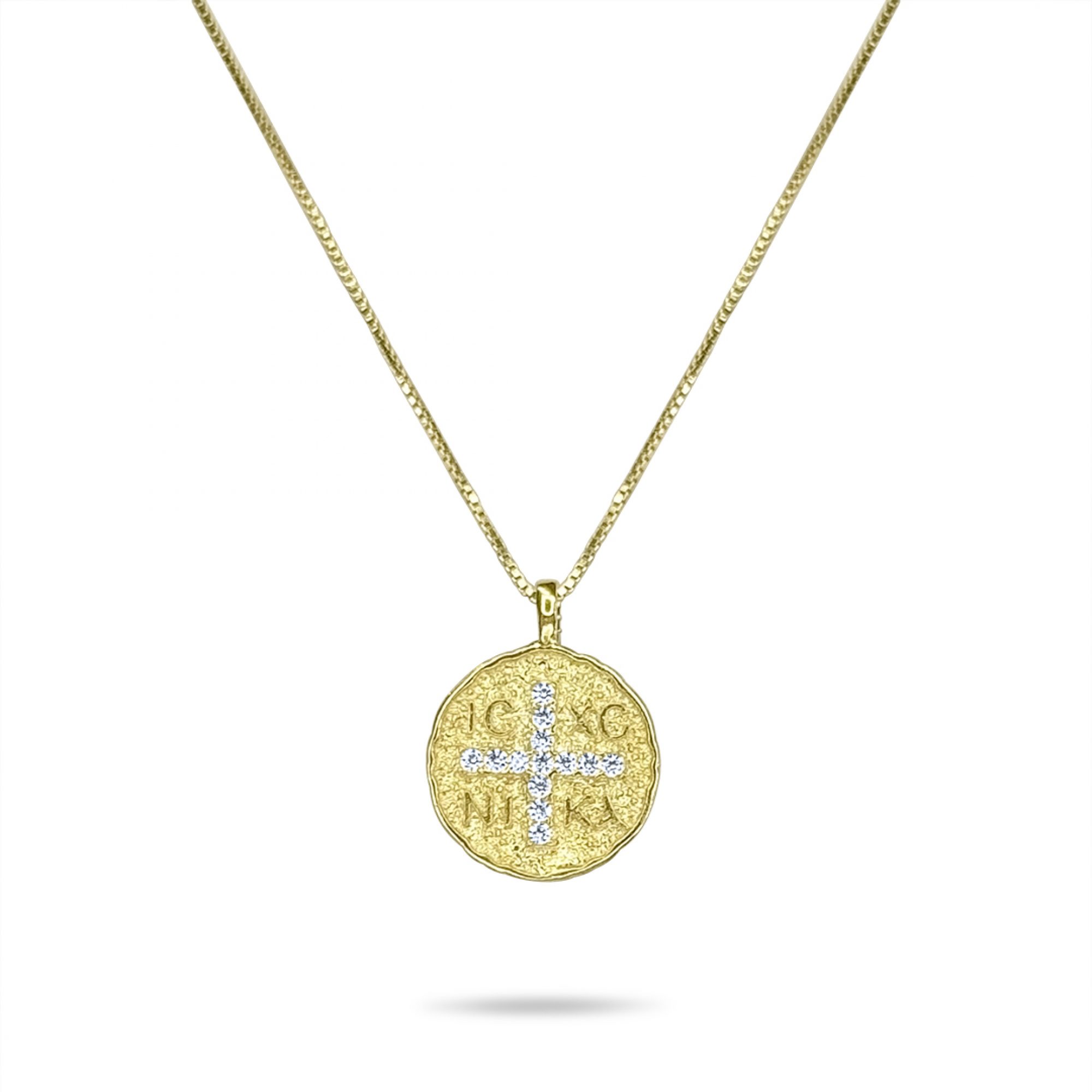 Gold plated constantine necklace with zircon stones