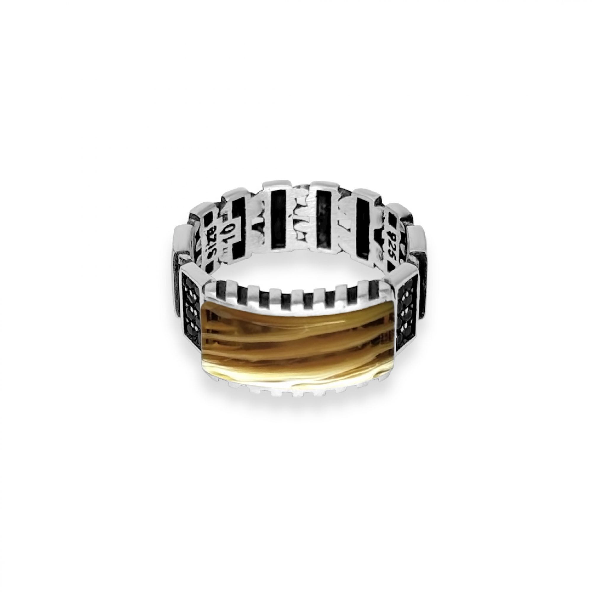 Silver ring with eye of the tiger stone