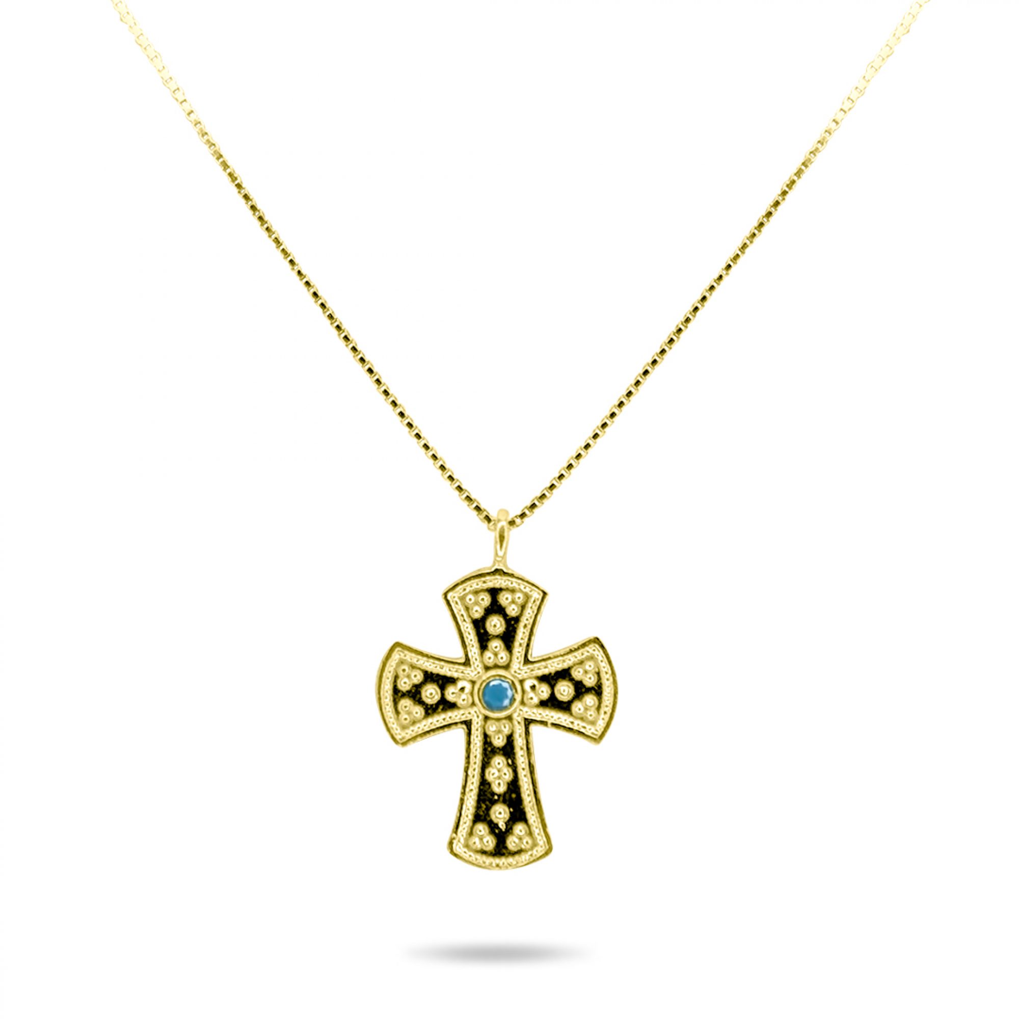 Gold plated cross necklace with turquoise stone