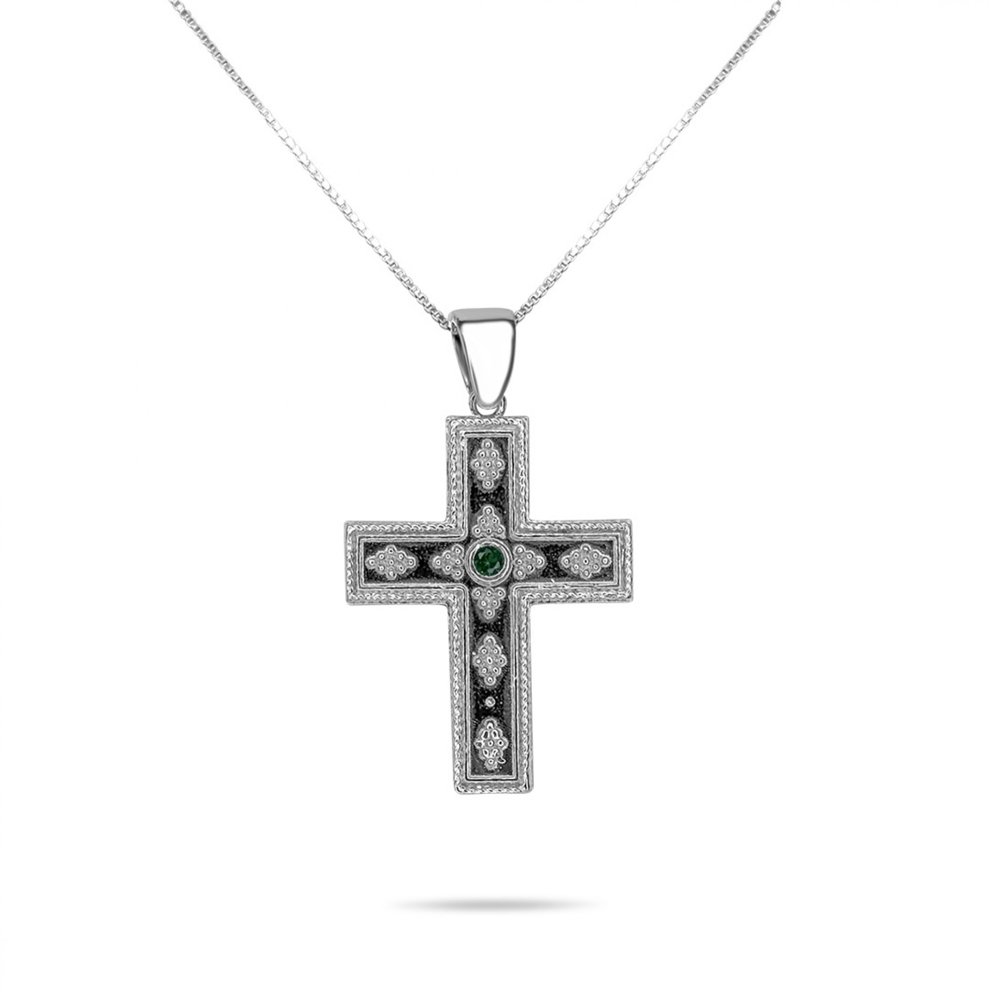 Cross necklace with emerald stone