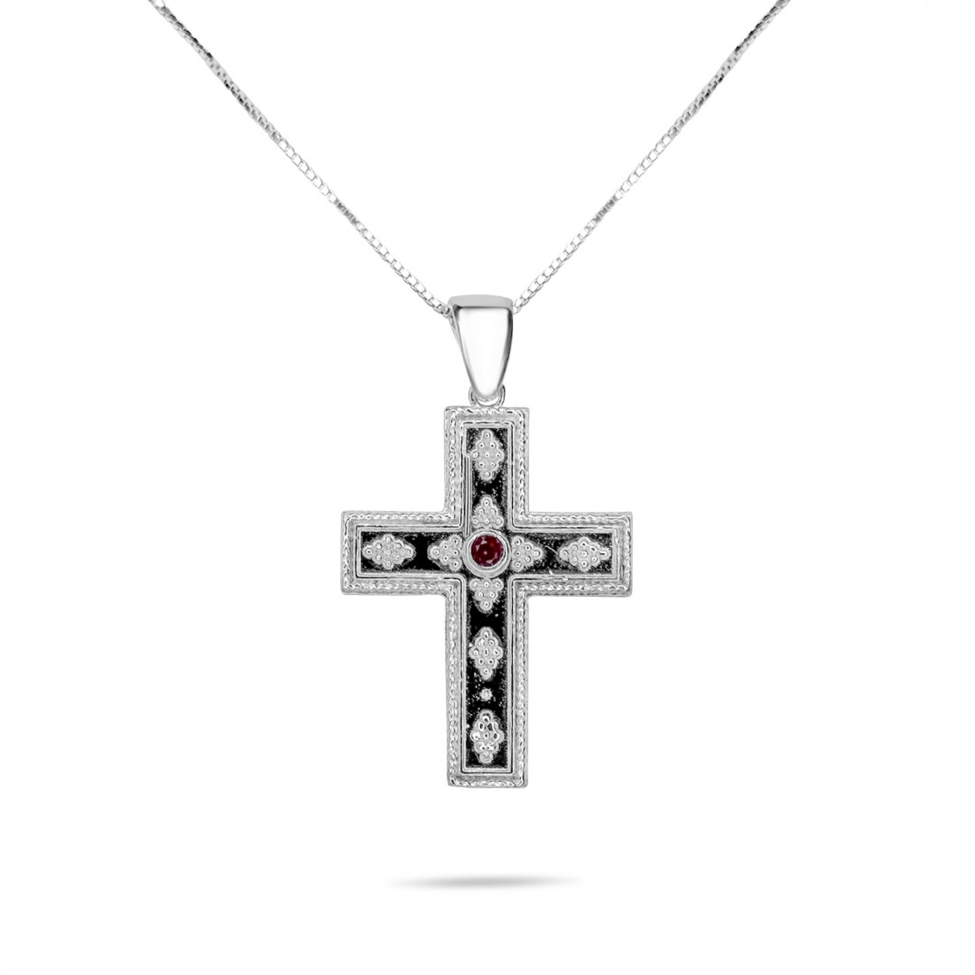 Cross necklace with ruby stone