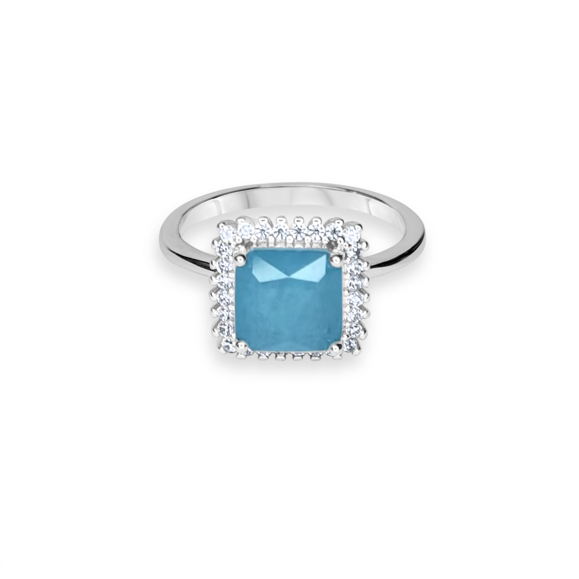 Ring with aquamarine and zircon stones