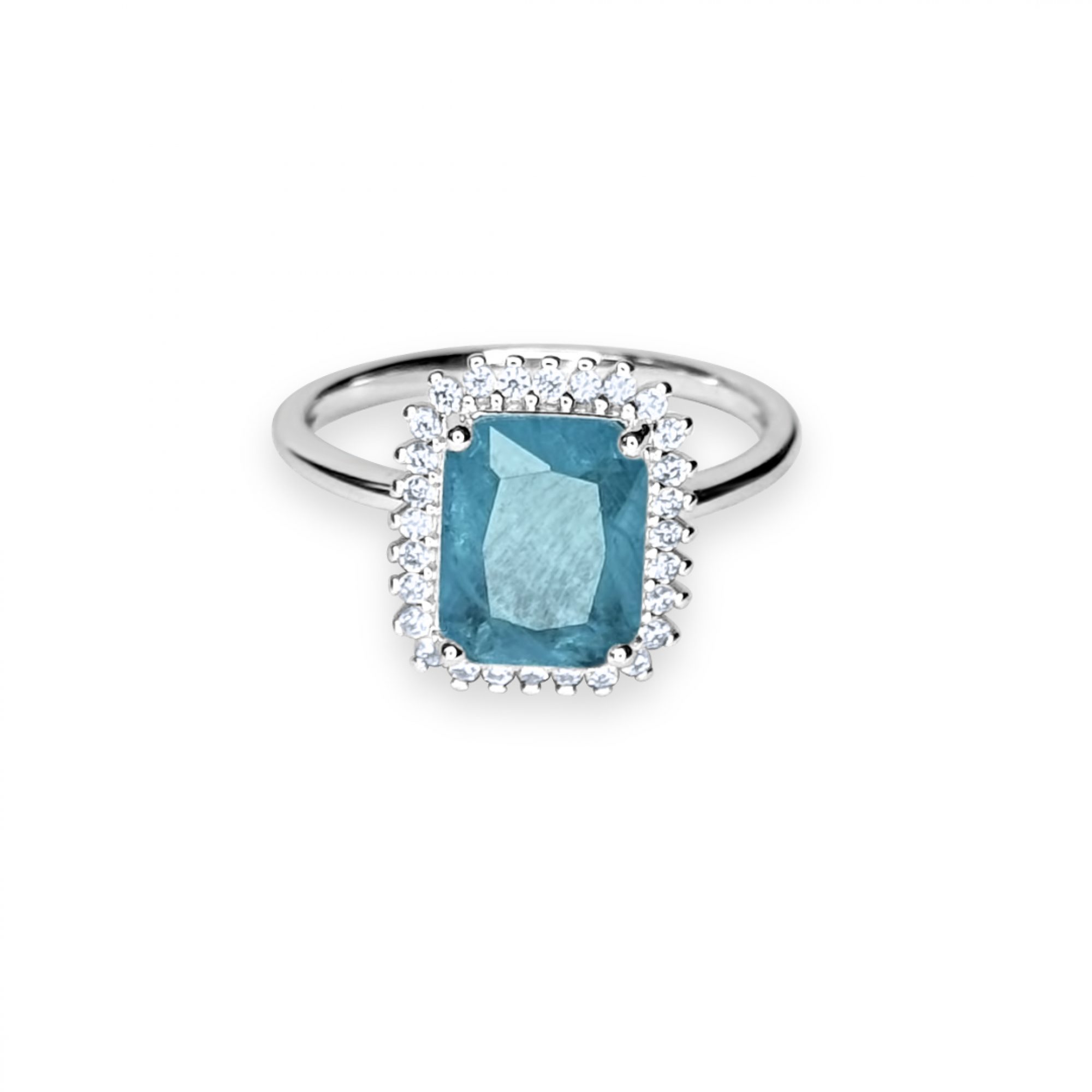 Ring with aquamarine and zircon stones