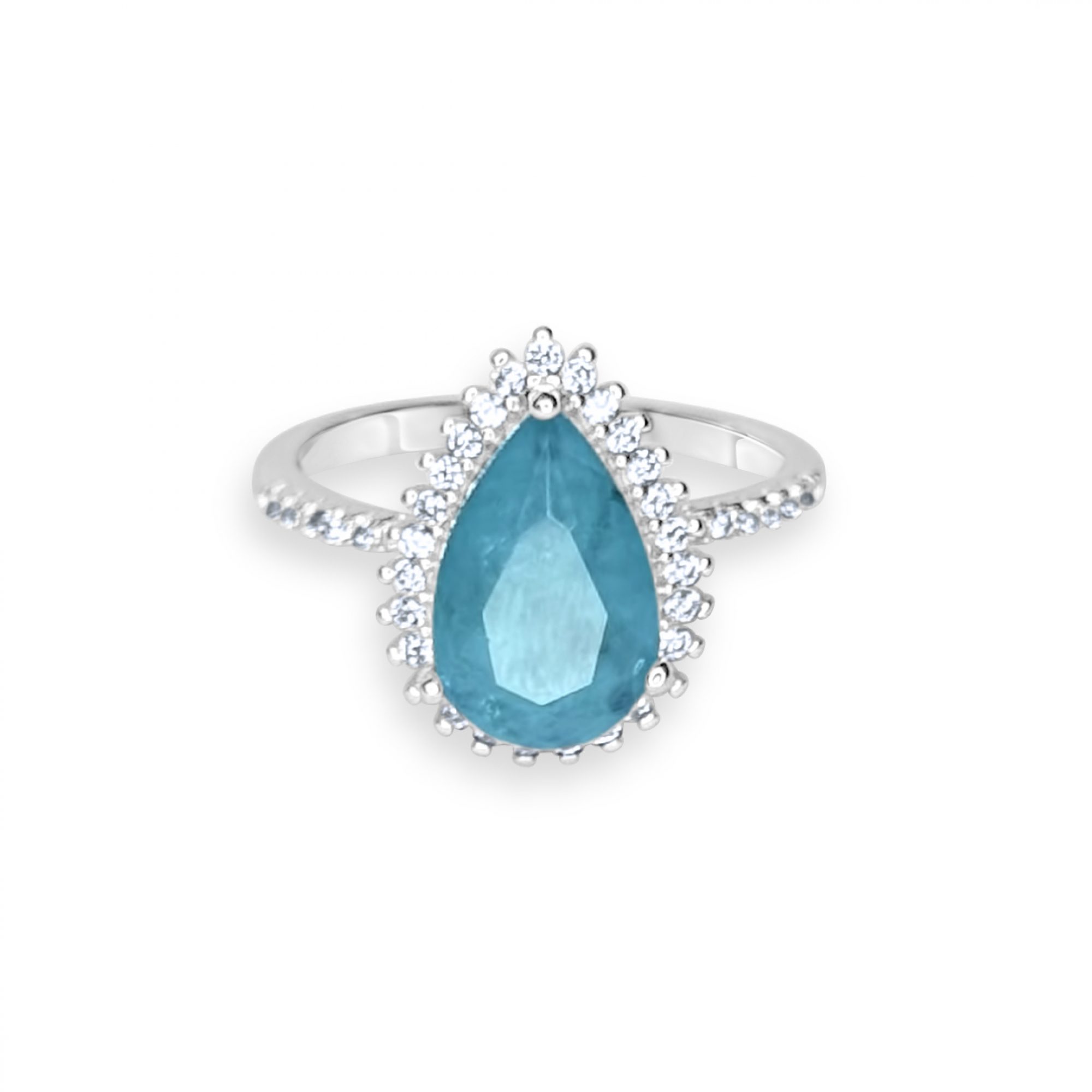 Ring with aquamarine and zircon stones