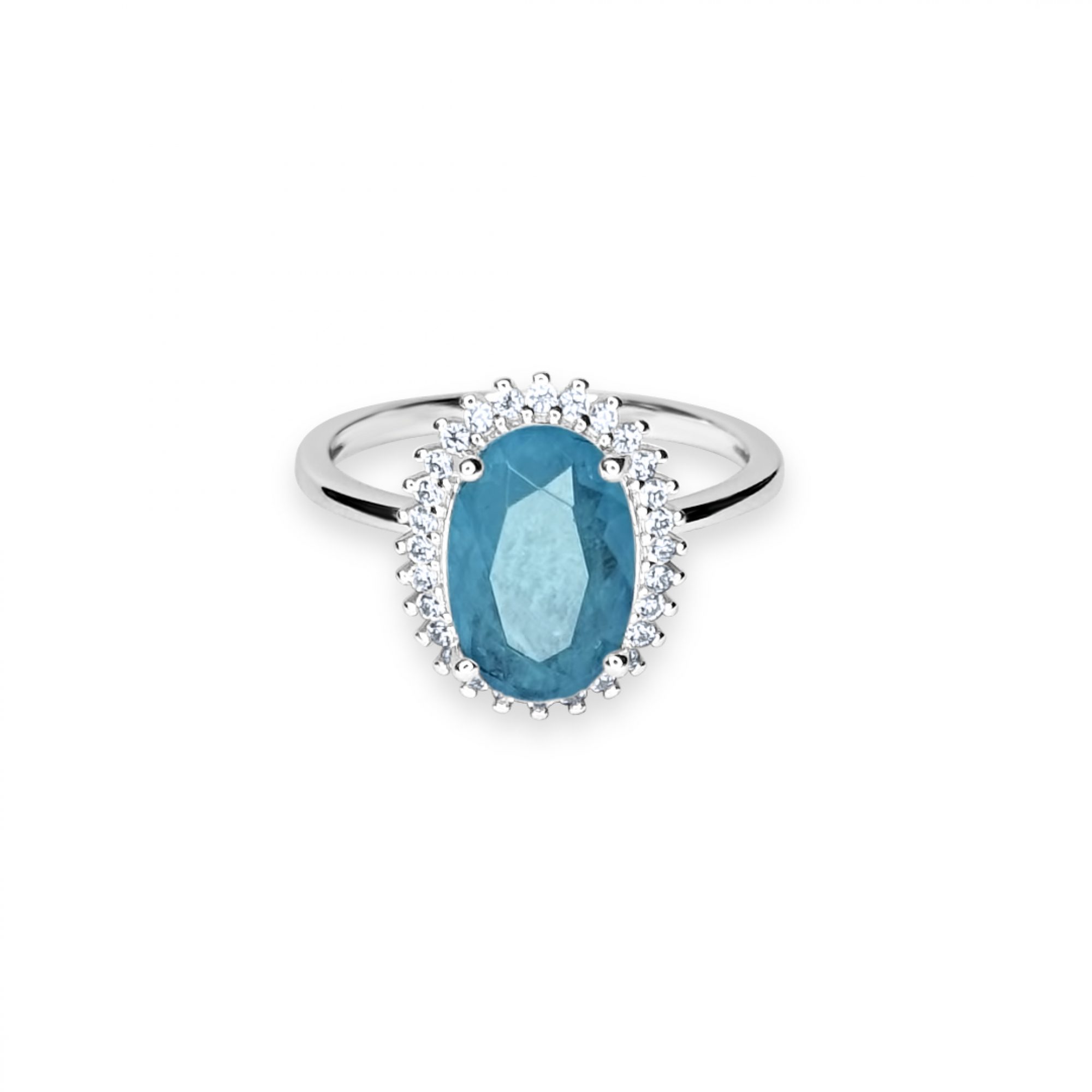 Ring with aquamarine and zircon stones