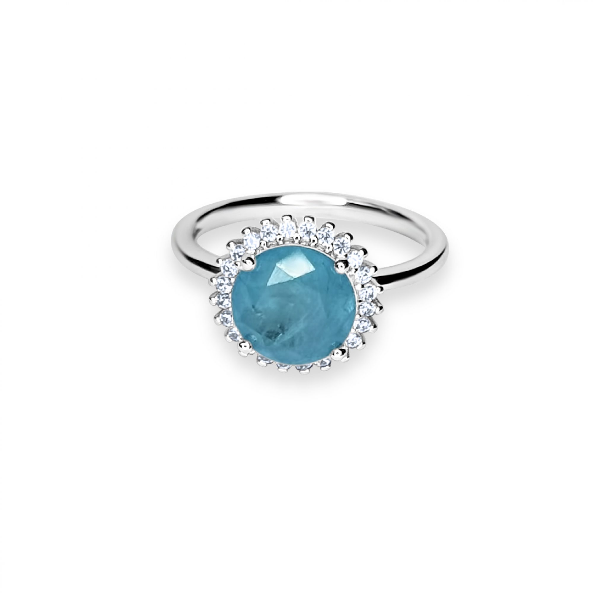 Ring with aquamarine and zircon stones