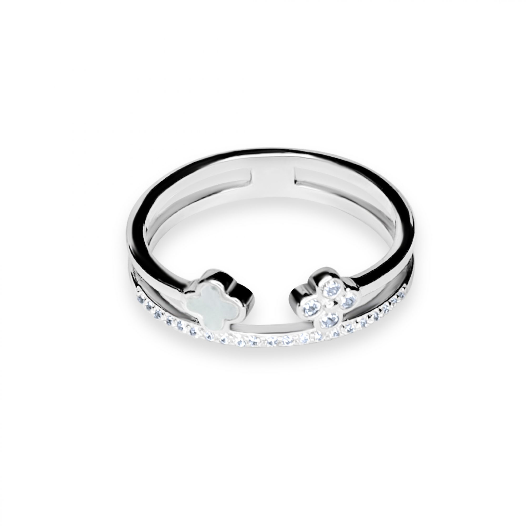 Ring with mother of pearl and zircon stones