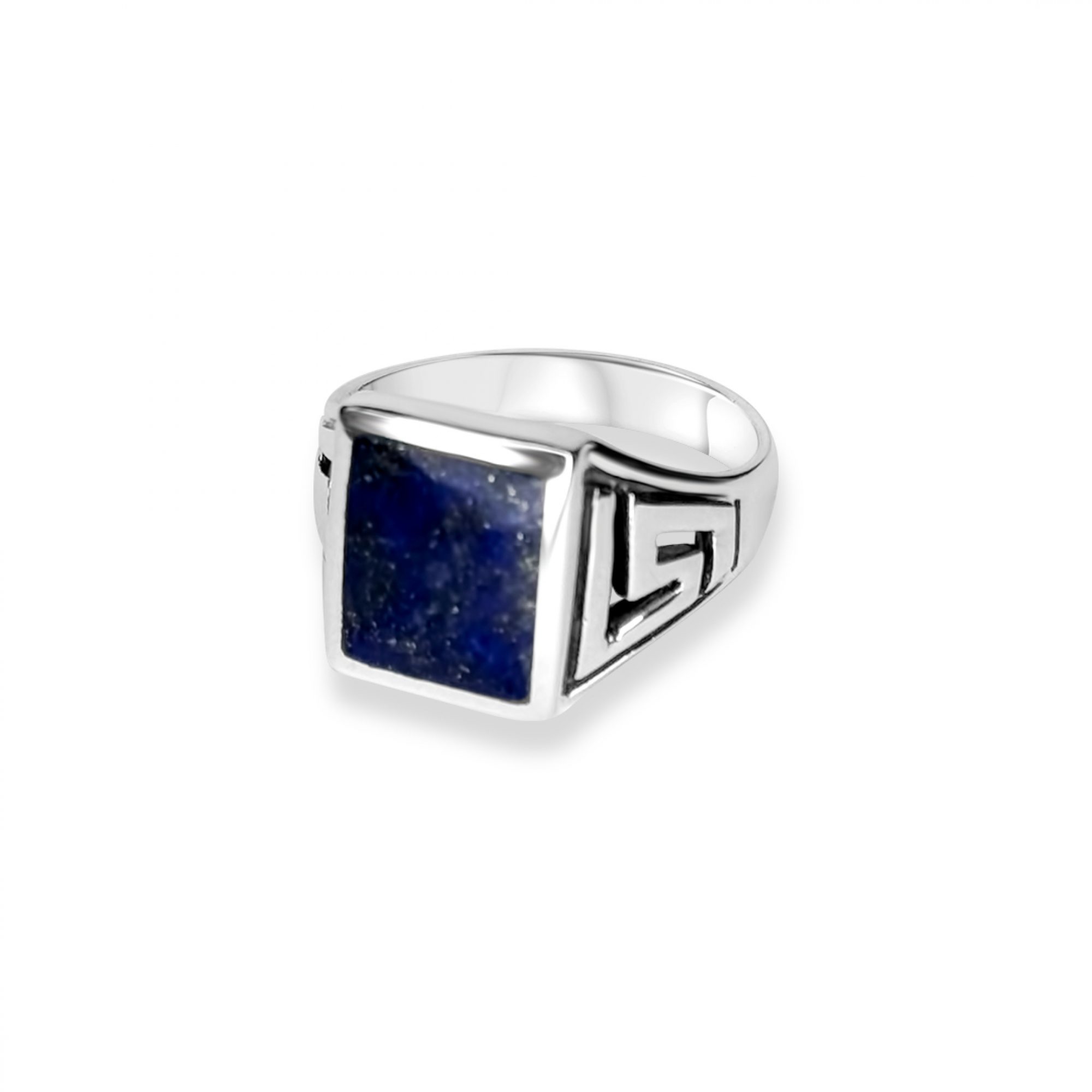 Silver ring with lapis lazuli stone and meander