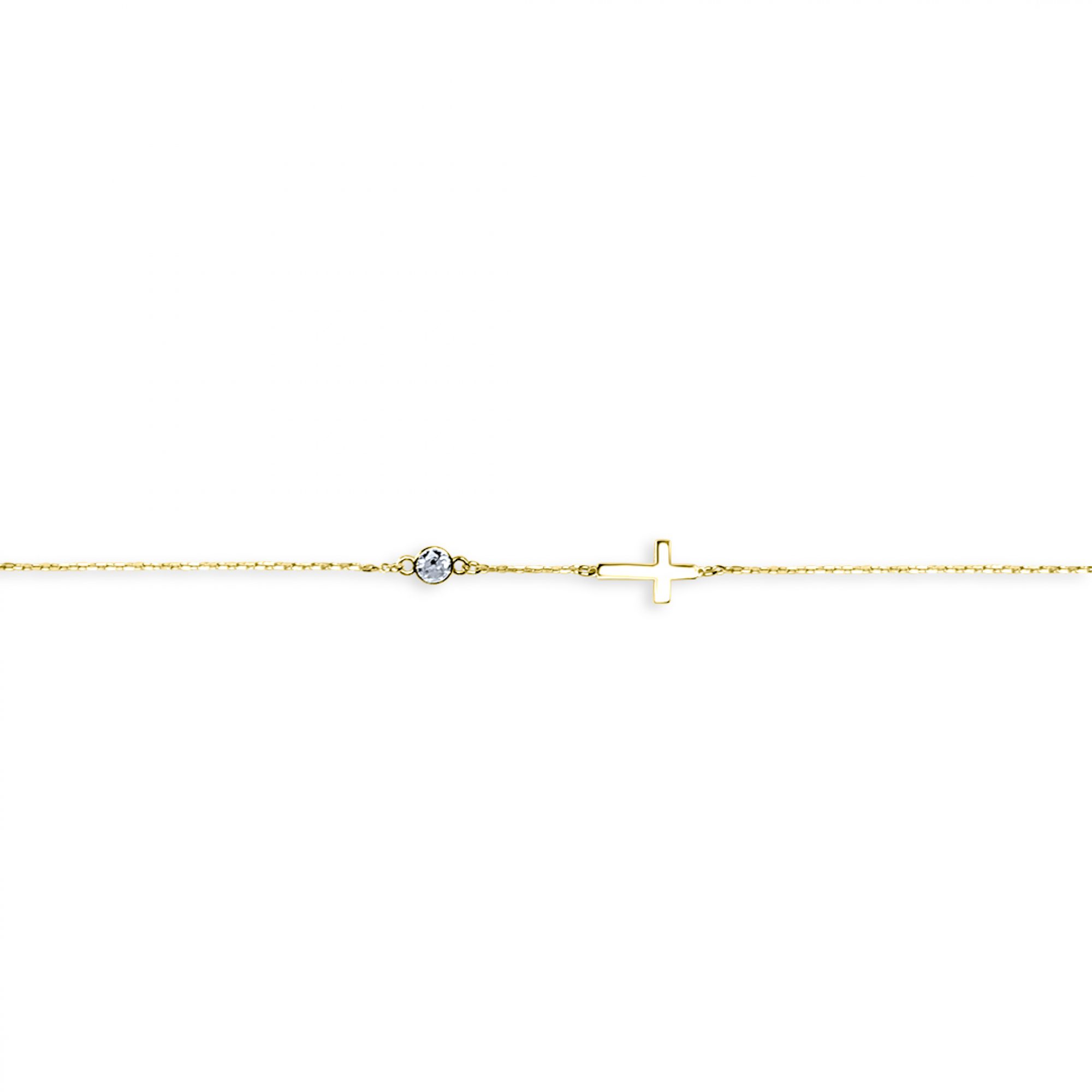 Gold plated cross bracelet with zircon stones