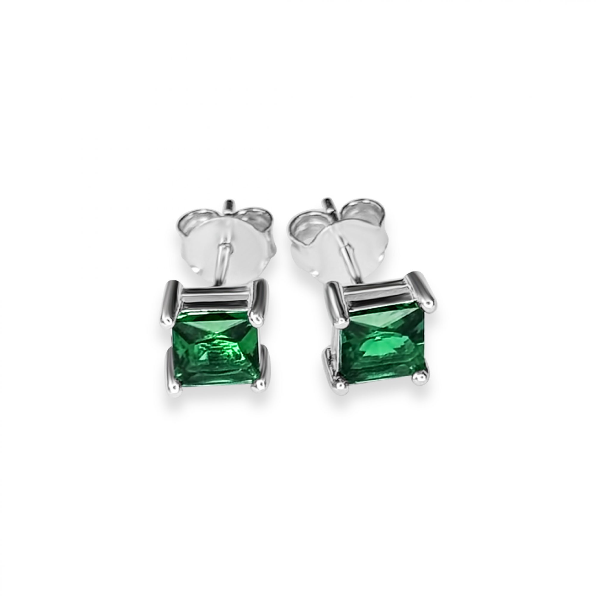 Silver stud earrings with emerald stone
