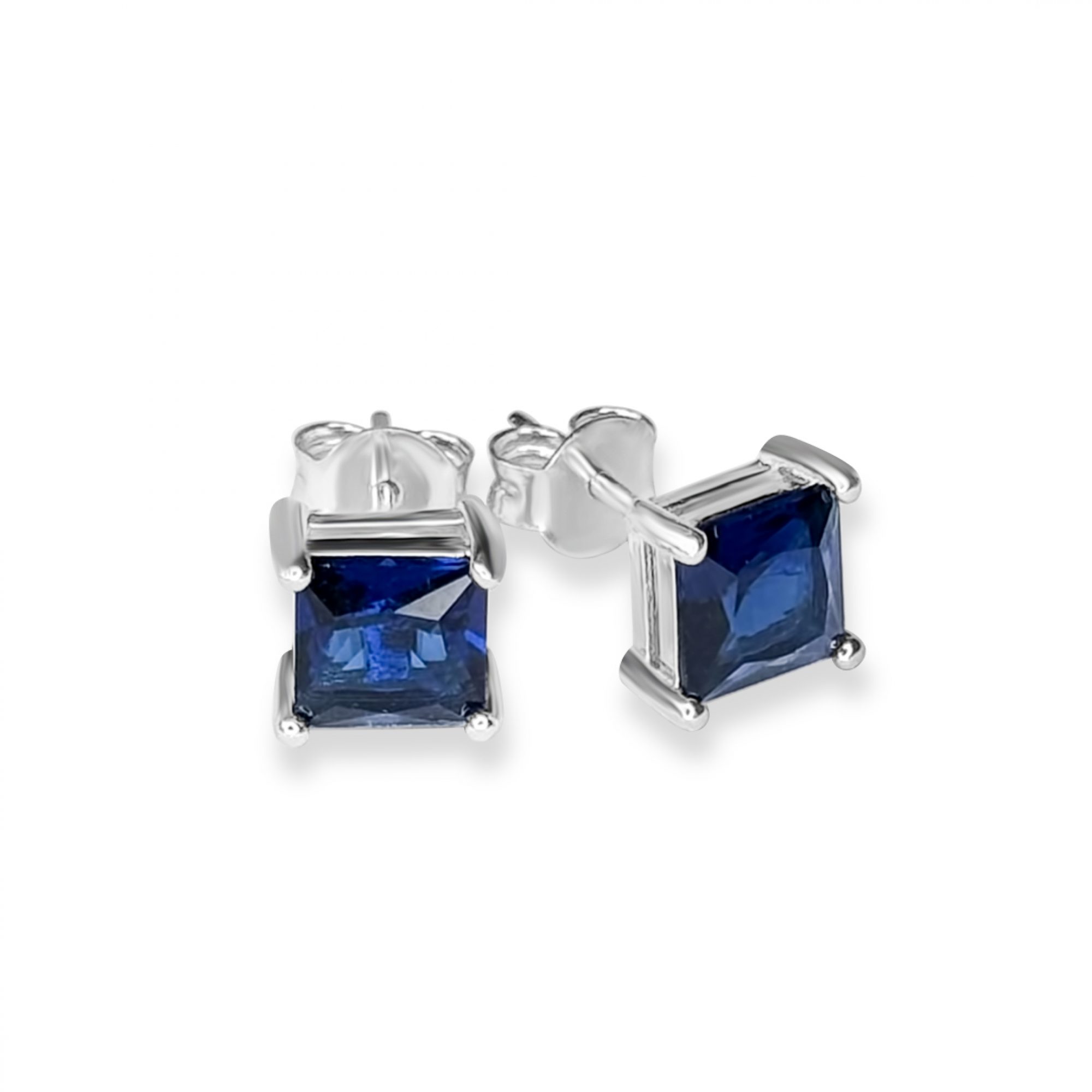Silver stud earrings with sapphire stone