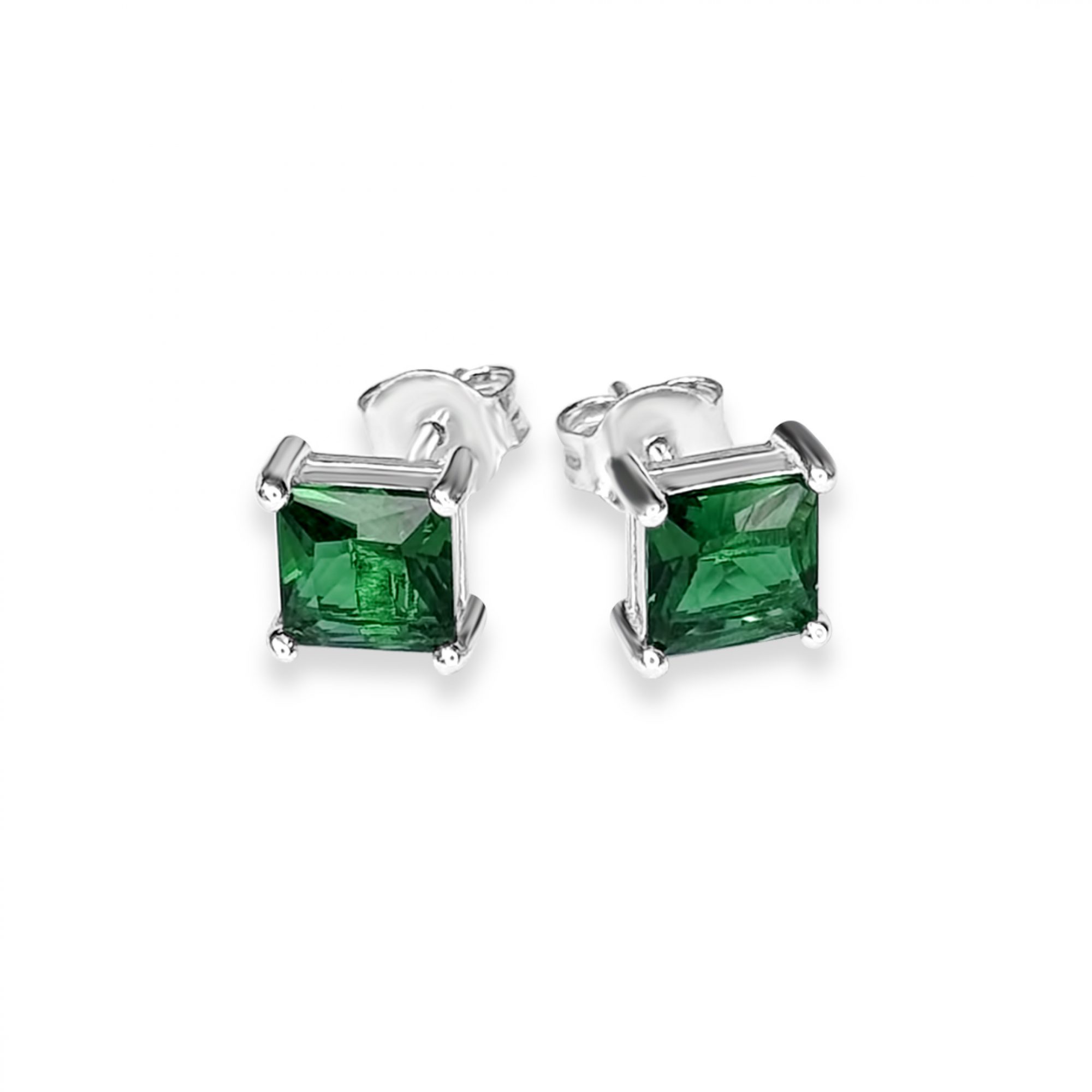 Silver stud earrings with emerald stone