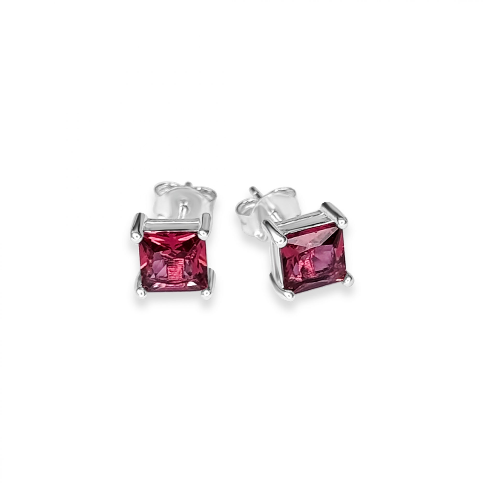 Silver stud earrings with ruby stone