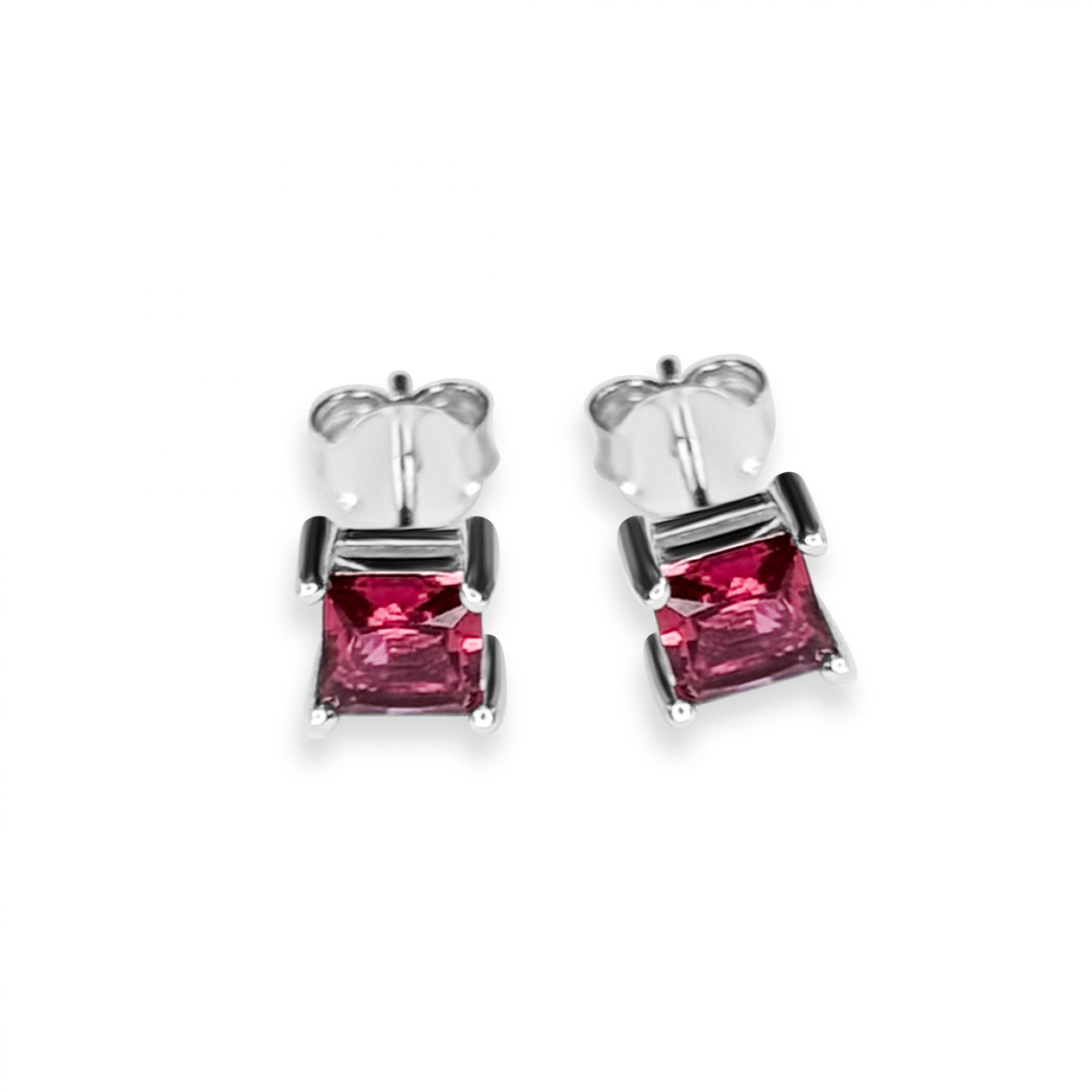 Silver stud earrings with ruby stone