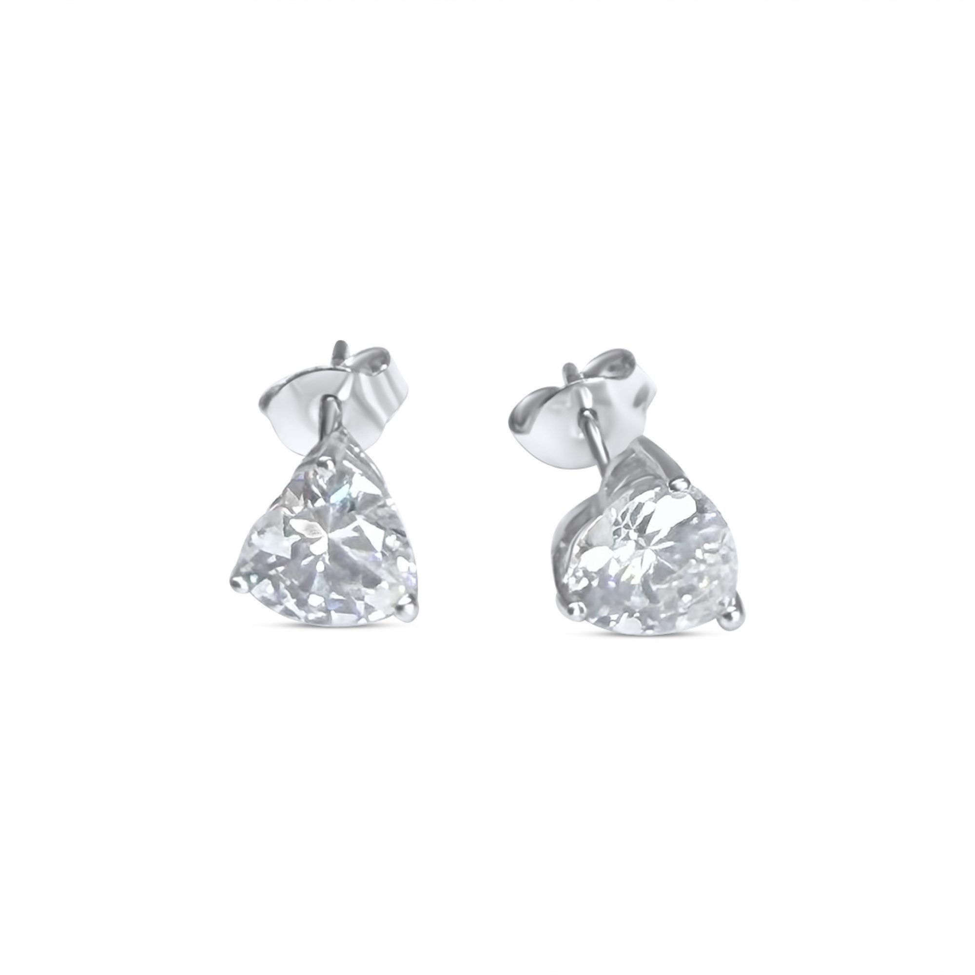 Silver stud heart earrings with zircon stone