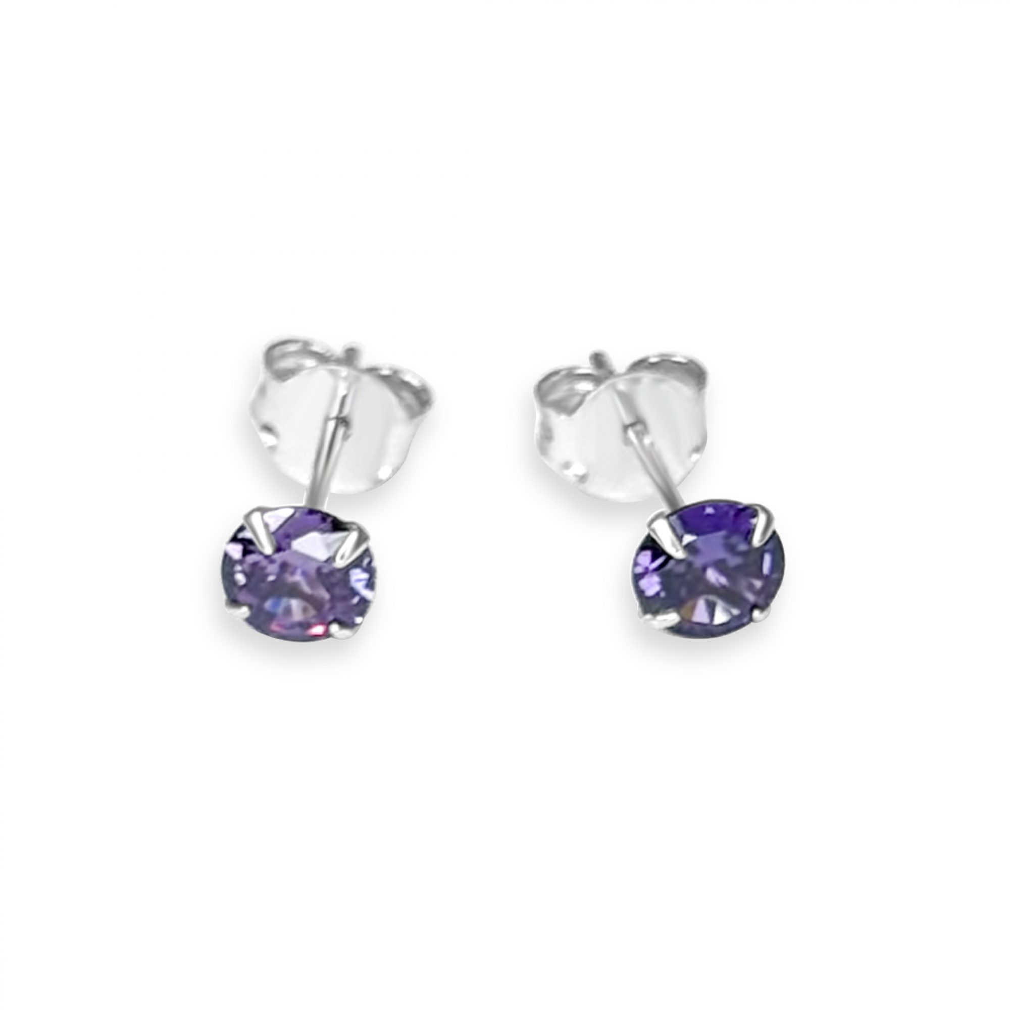 Silver stud earrings with amethyst stone