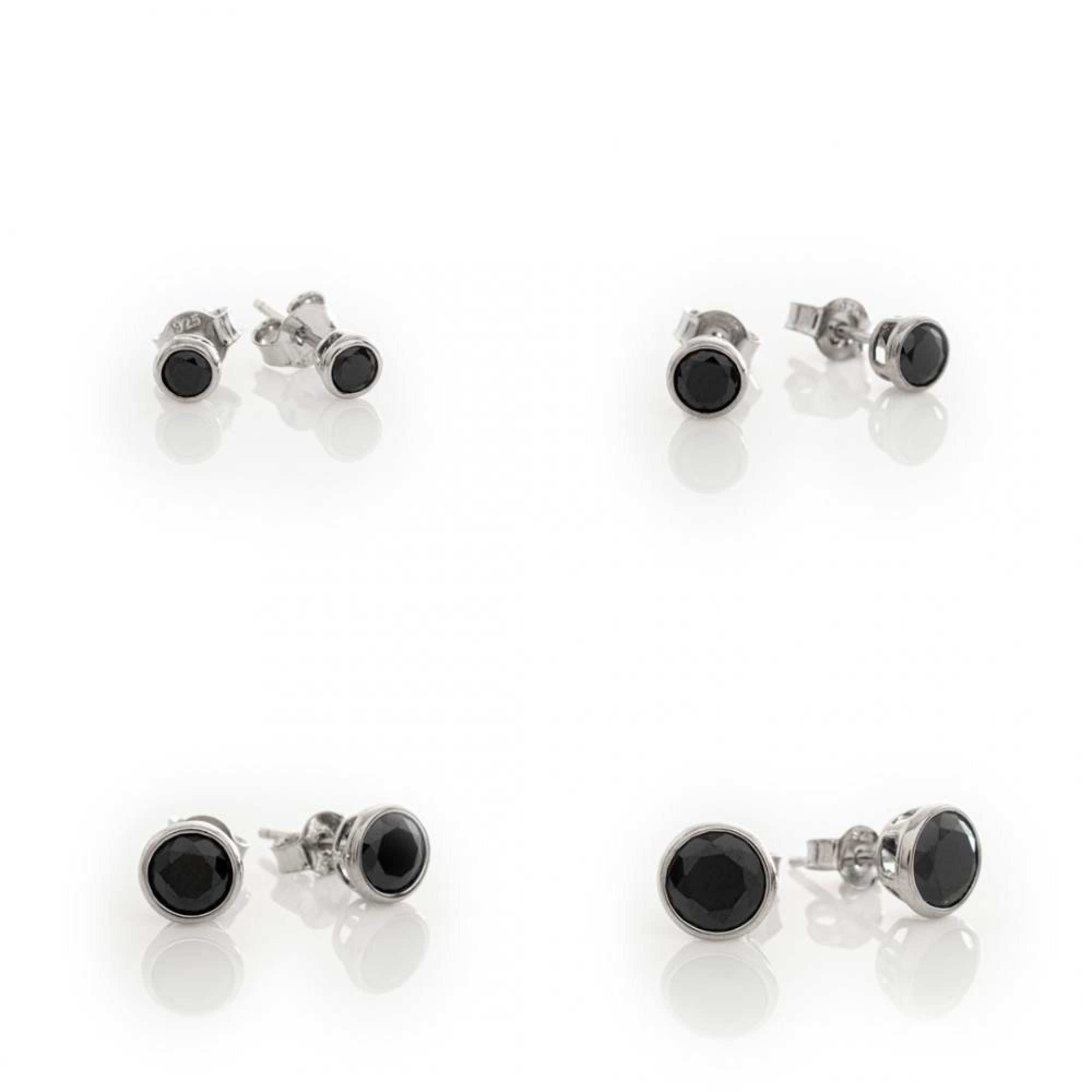 Silver stud earrings with black zircon stones