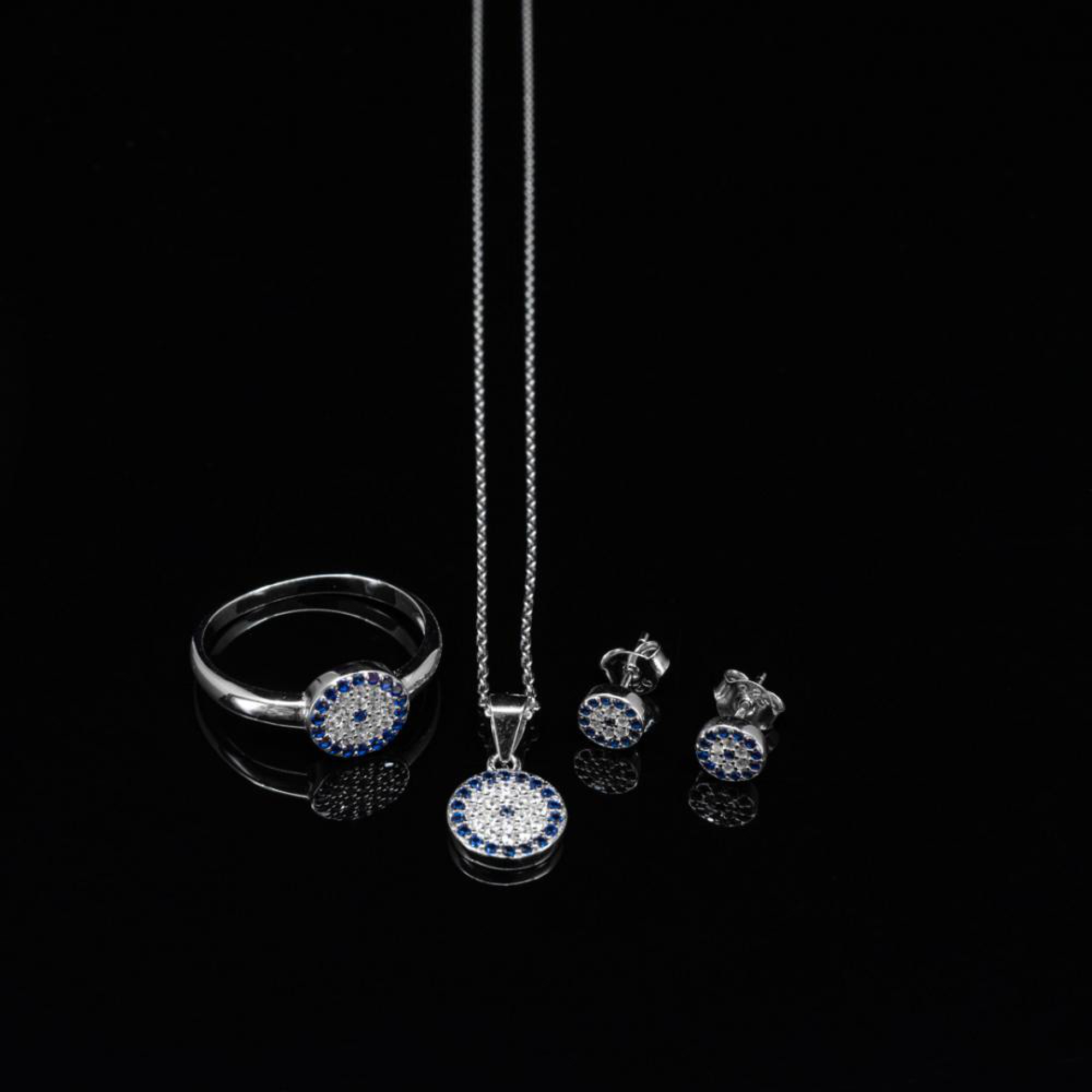 Σετ κολιέ, δαχτυλίδι και σκουλαρίκια καρφωτά με πέτρες ζιργκόν 