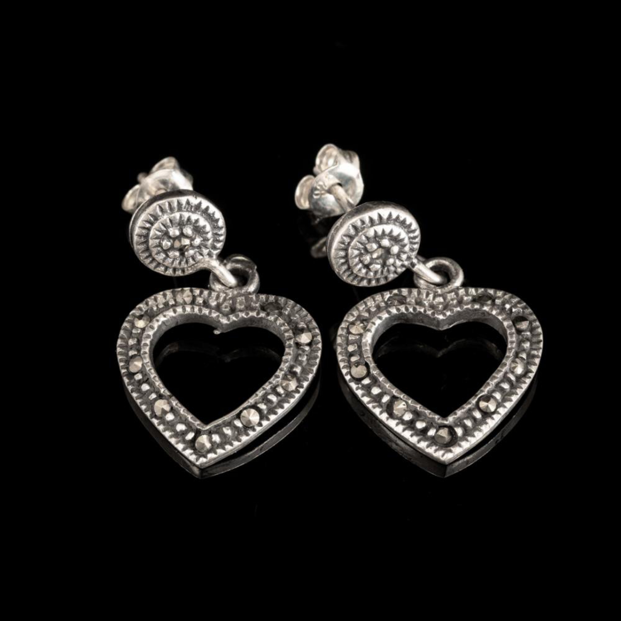 Heart shaped dangle marcasite earrings