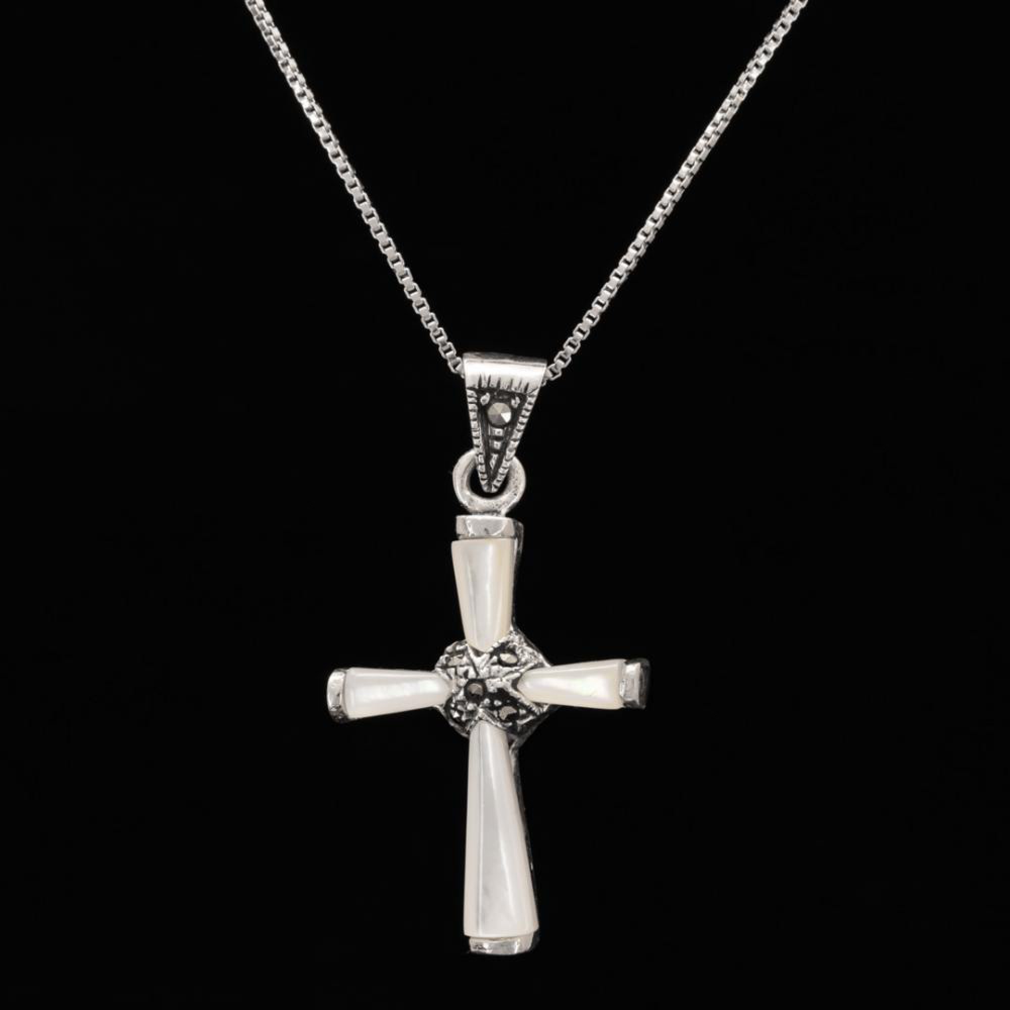 Silver cross with mother of pearl and marcasites