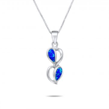 petsios Κολιέ διπλή καρδιά με πέτρες όπαλ