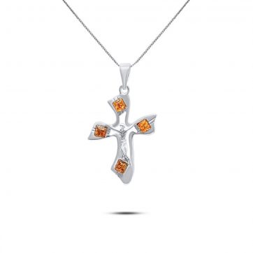 petsios Amber silver cross necklace