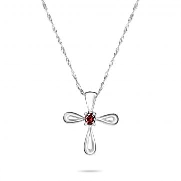 petsios Silver cross with garnet stone
