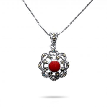 petsios Κολιέ με κοράλι πέτρα και μαρκασίτες