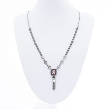 petsios Οξειδωμένο κολιέ με πέτρες κορνεόλη και ζιργκόν