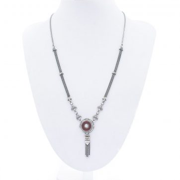 petsios Οξειδωμένο κολιέ με πέτρες κορνεόλη και ζιργκόν