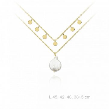 petsios Διπλό κολιέ επίχρυσο με κυκλάκια και φίλντισι