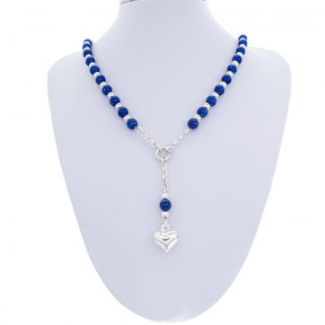 petsios Y-style silver necklace with lapis lazuli stones