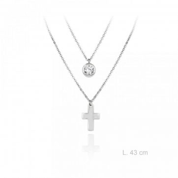 petsios Διπλό κολιέ με πέτρα ζιργκόν και σταυρό