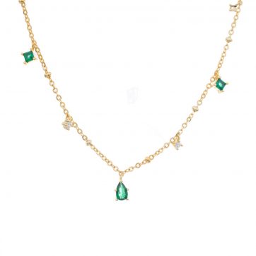petsios Gold plated necklace with natural emerald and zircon stones