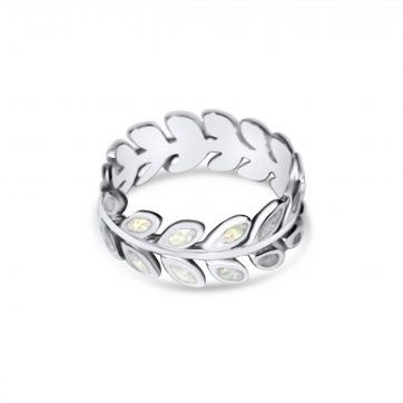 petsios Δαχτυλίδι κλαδί ελιάς με λευκό όπαλ 