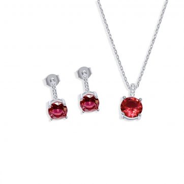 petsios Σετ κολιέ και σκουλαρίκια καρφωτά με πέτρες ζιργκόν και ρουμπίνι