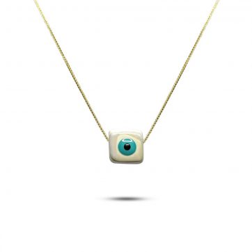 petsios Κολιέ επίχρυσο με άσπρη χάντρα μάτι